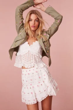 Women LoveShackFancy Agnessa Cotton Embroidered Mini Skirt
