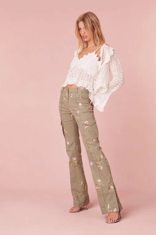 Women LoveShackFancy Atworth Cargo Embroidered Pant
