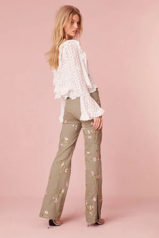Women LoveShackFancy Atworth Cargo Embroidered Pant
