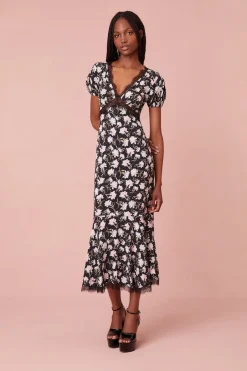 Women LoveShackFancy Aurelle Floral Lace Midi Dress