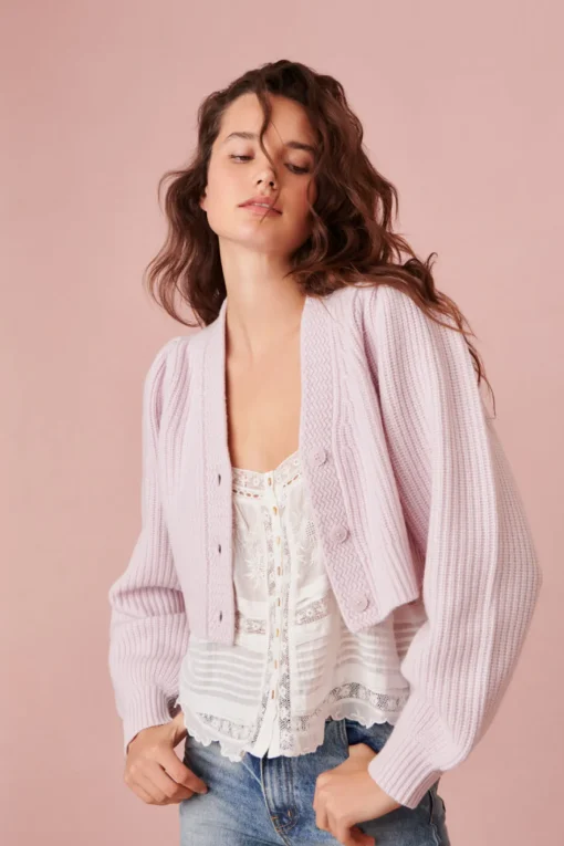 LoveShackFancy Avignon V-Neck Crop Cardigan