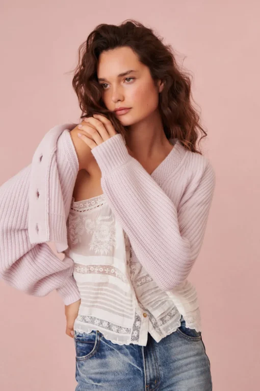 LoveShackFancy Avignon V-Neck Crop Cardigan