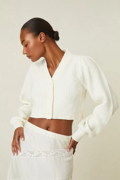 LoveShackFancy Avignon V-Neck Crop Cardigan
