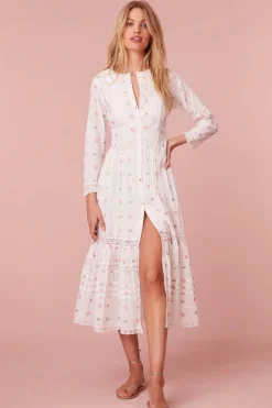 Women LoveShackFancy Avin Cotton Embroidered Midi Dress