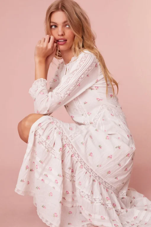 Women LoveShackFancy Avin Cotton Embroidered Midi Dress