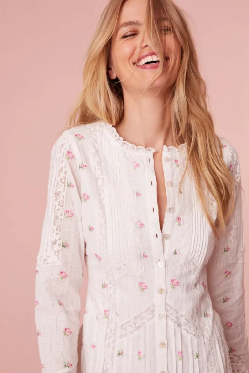 Women LoveShackFancy Avin Cotton Embroidered Midi Dress