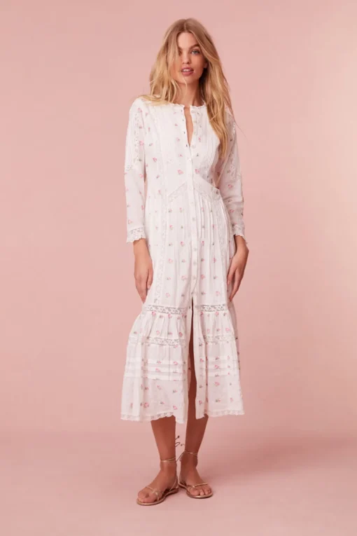 Women LoveShackFancy Avin Cotton Embroidered Midi Dress
