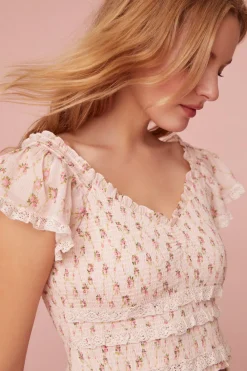 Women LoveShackFancy Beaming Smocked Printed Cotton Top