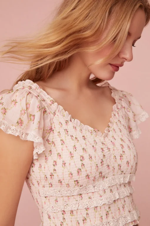 Women LoveShackFancy Beaming Smocked Printed Cotton Top