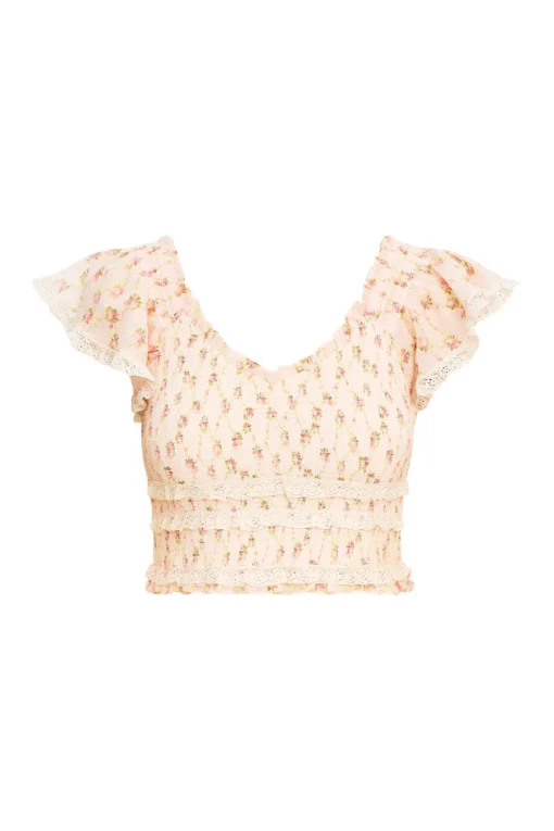 Women LoveShackFancy Beaming Smocked Printed Cotton Top