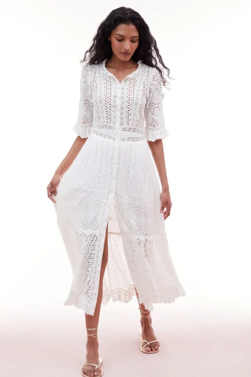Women LoveShackFancy Botina Eyelet Midi Dress