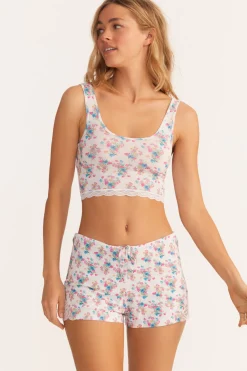 Women LoveShackFancy Cabbage Rose Bow Crop Top u0026 Short Set