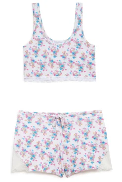 Women LoveShackFancy Cabbage Rose Bow Crop Top u0026 Short Set