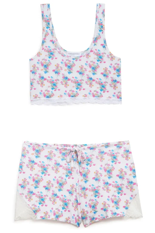 Women LoveShackFancy Cabbage Rose Bow Crop Top u0026 Short Set