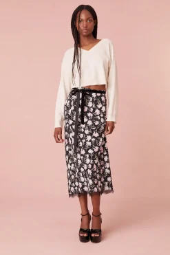 Women LoveShackFancy Castle Floral Crepe Midi Skirt