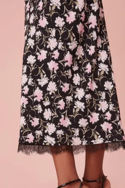 Women LoveShackFancy Castle Floral Crepe Midi Skirt
