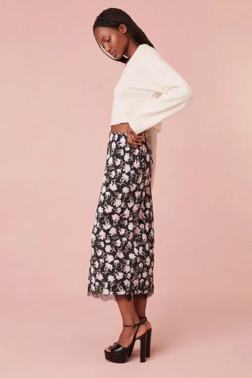 Women LoveShackFancy Castle Floral Crepe Midi Skirt