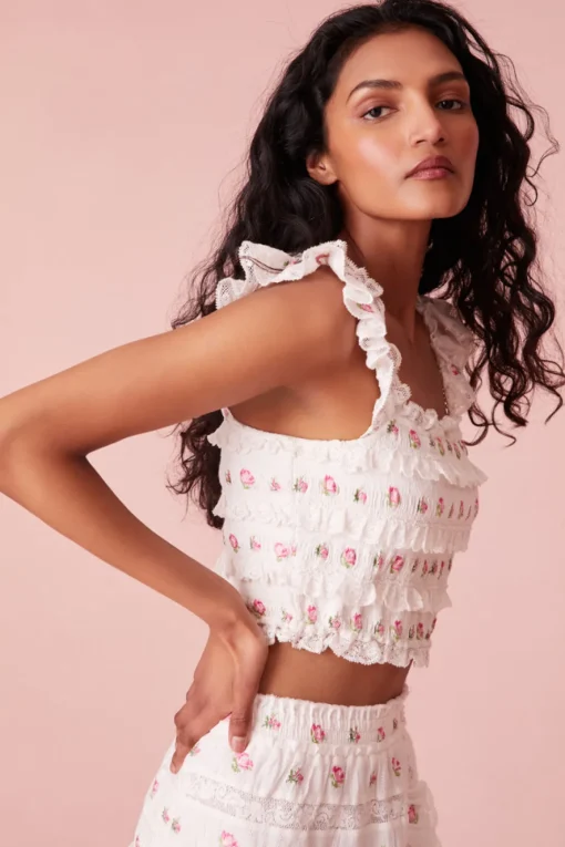 Women LoveShackFancy Cordula Crop Cotton Top