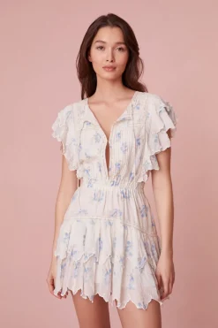 Women LoveShackFancy Darryl Flutter Sleeve Floral Mini Dress