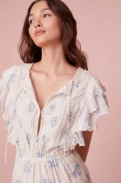 Women LoveShackFancy Darryl Flutter Sleeve Floral Mini Dress