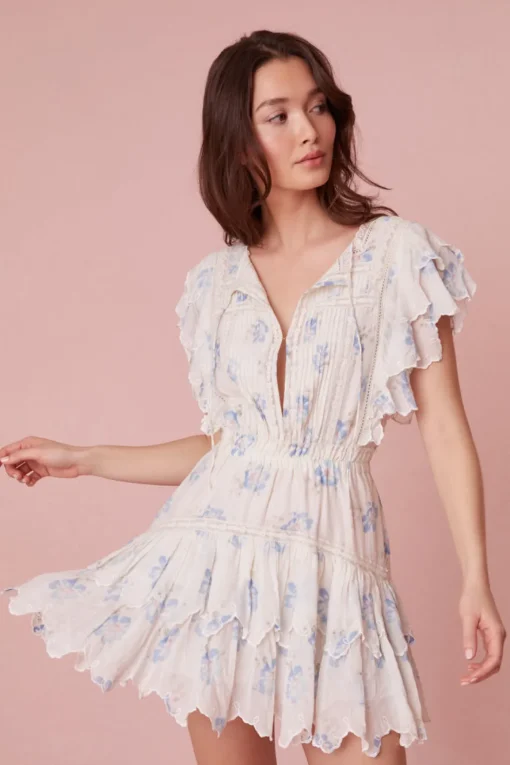 Women LoveShackFancy Darryl Flutter Sleeve Floral Mini Dress