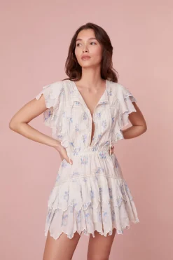 Women LoveShackFancy Darryl Flutter Sleeve Floral Mini Dress