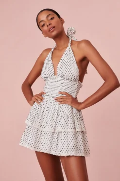 Women LoveShackFancy Deanna Halter Polka Dot Dress