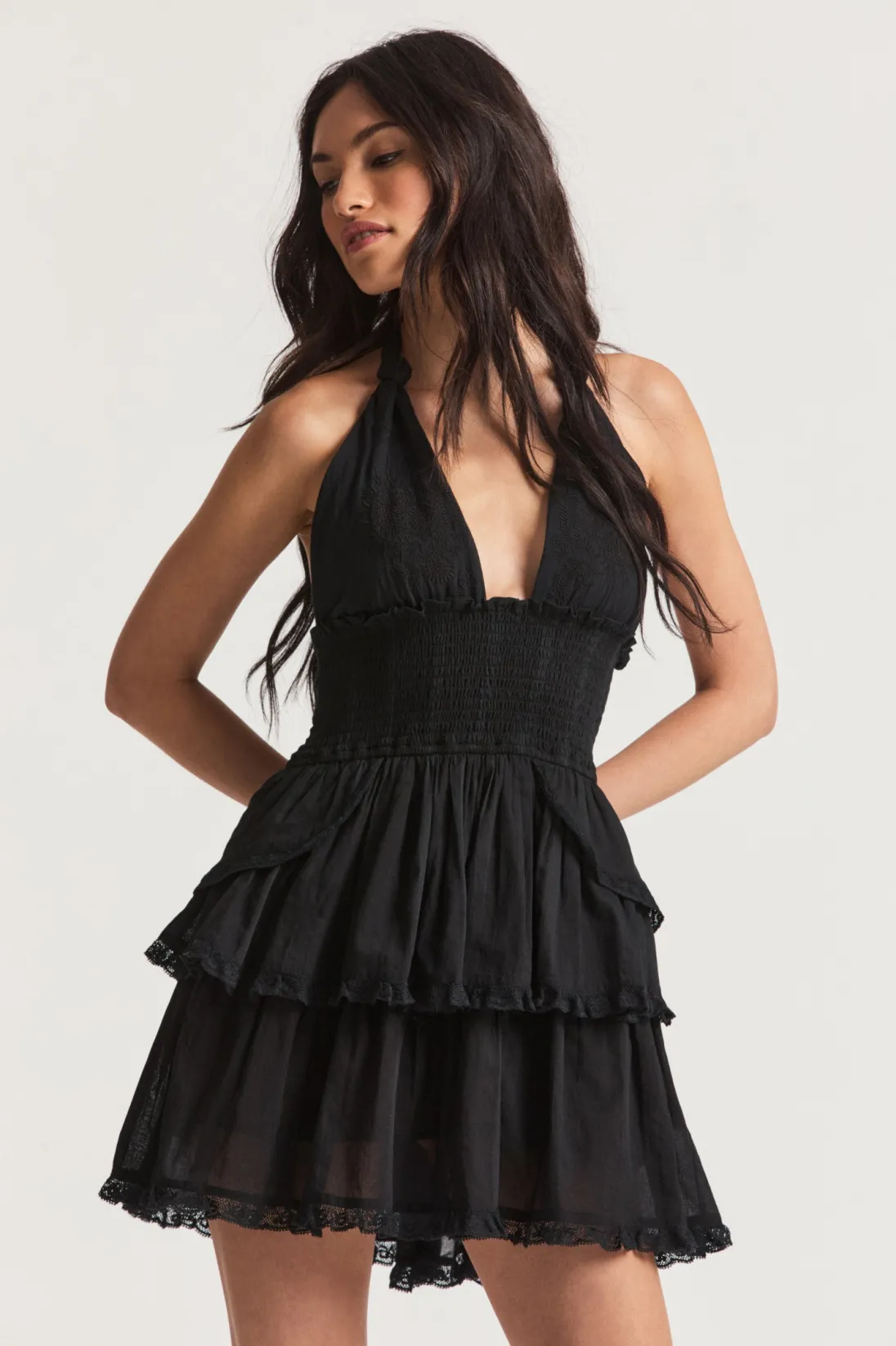 Women LoveShackFancy Deanna Heritage Halter Mini Dress