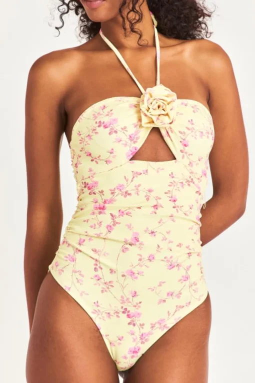 Women LoveShackFancy Didi One-Piece Floral Print Halter Swimsuit