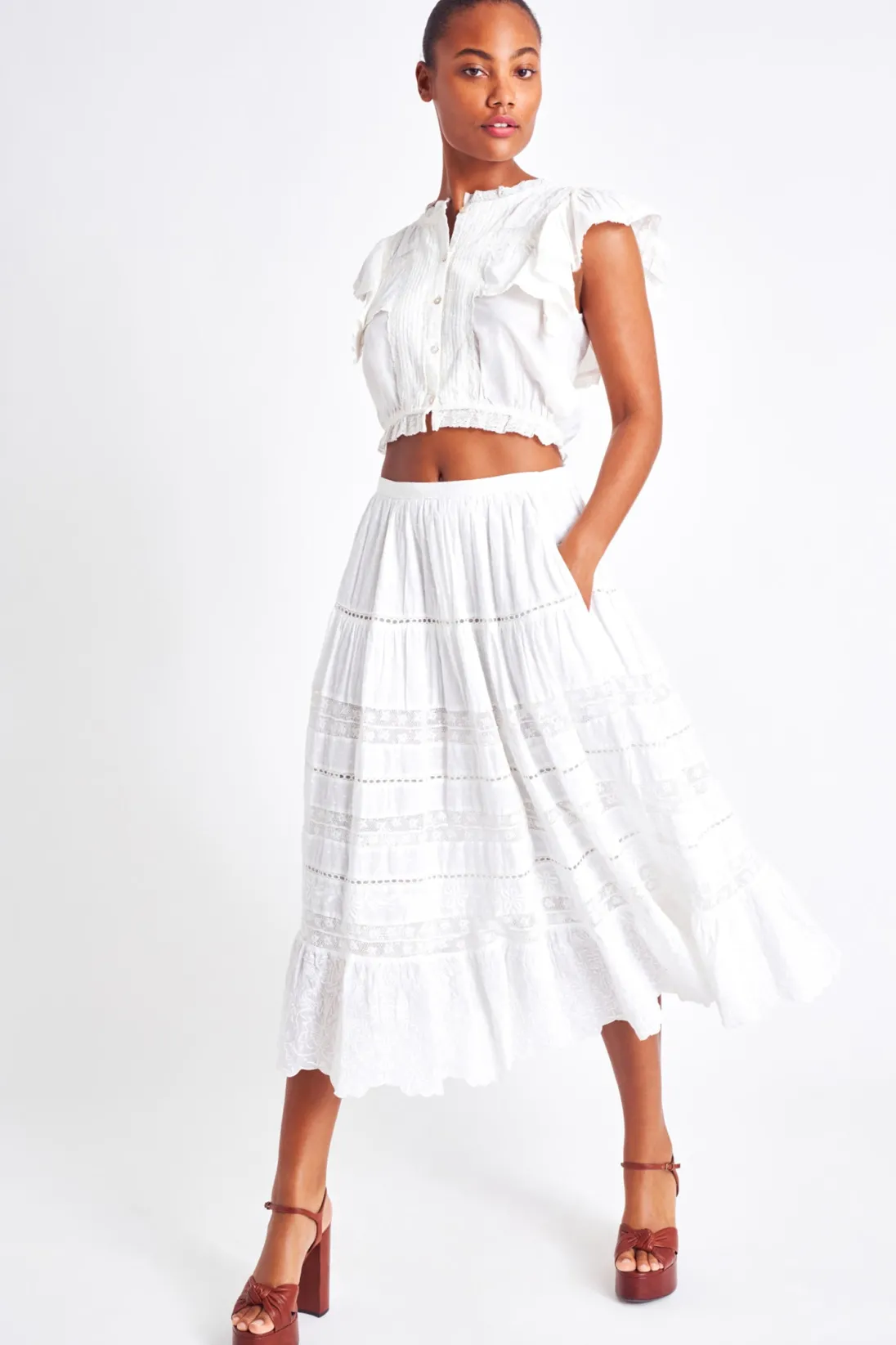 Women LoveShackFancy Donna Heritage Midi Skirt