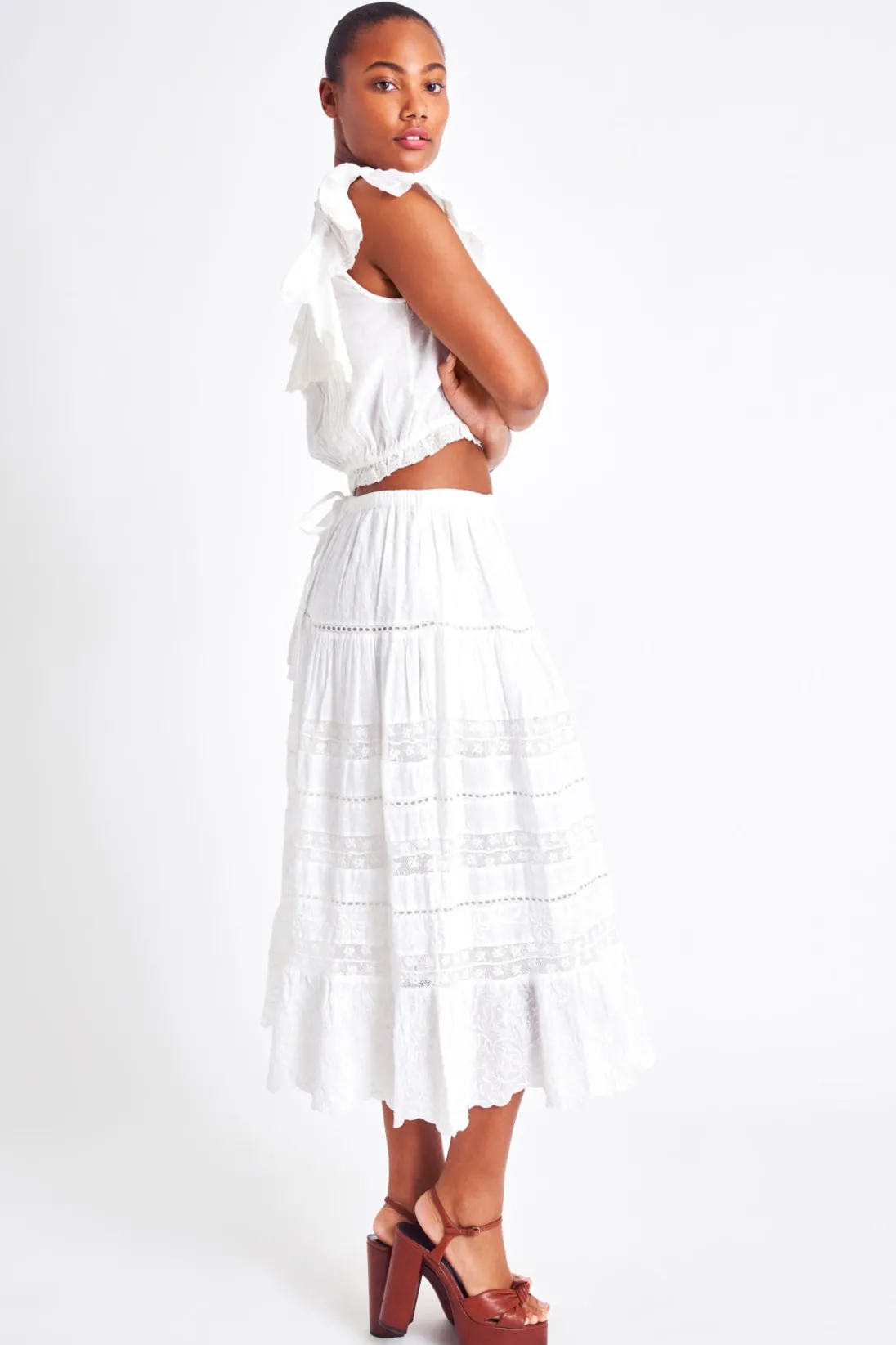 Women LoveShackFancy Donna Heritage Midi Skirt