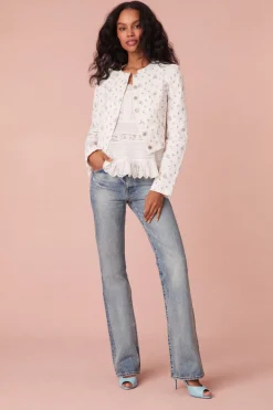 Women LoveShackFancy Falima Cropped Denim Floral Jacket