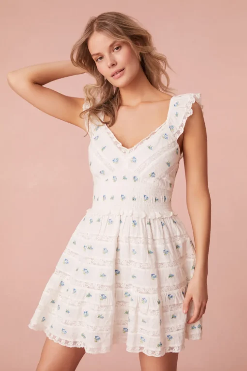 Women LoveShackFancy Finny Cotton Ikat Floral Mini Dress