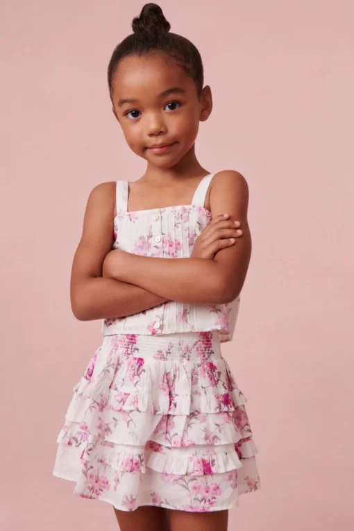LoveShackFancy Girls Pink Floral Billie Skirt