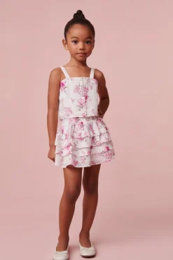 LoveShackFancy Girls Pink Floral Billie Skirt