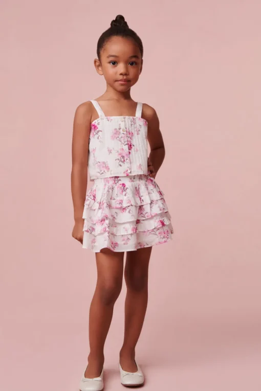 LoveShackFancy Girls Pink Floral Billie Skirt