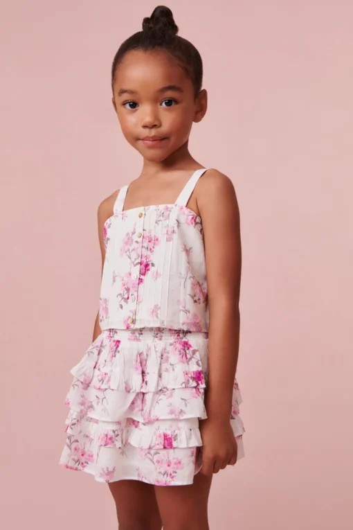 LoveShackFancy Girls Pink Floral Billie Skirt
