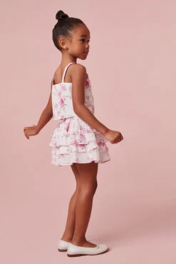 LoveShackFancy Girls Pink Floral Billie Skirt