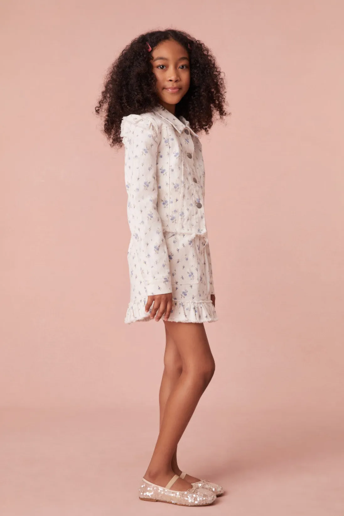 LoveShackFancy Girls Wylder Ikat Floral Print Skirt