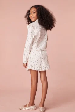 LoveShackFancy Girls Wylder Ikat Floral Print Skirt