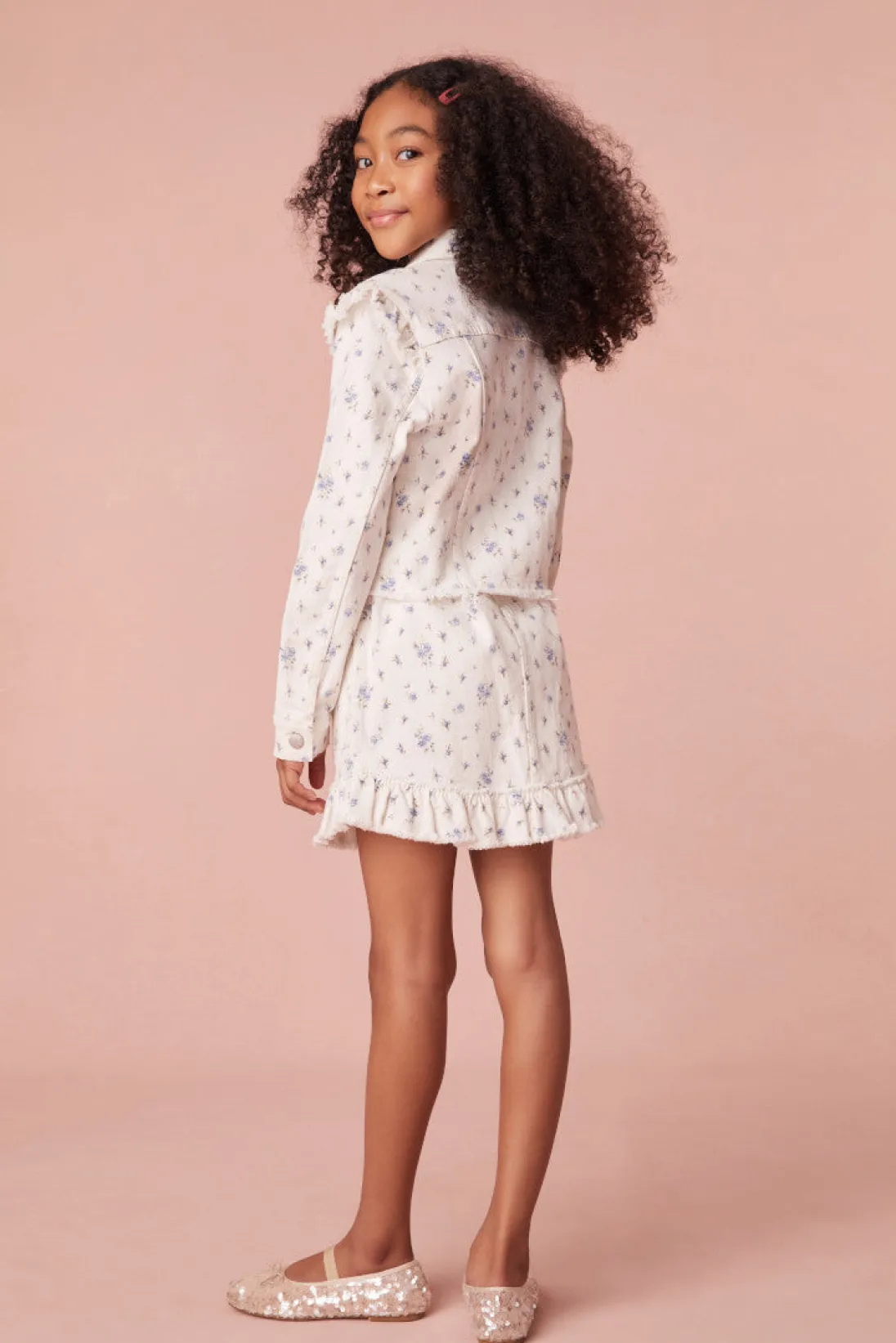 LoveShackFancy Girls Wylder Ikat Floral Print Skirt