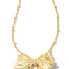 LoveShackFancy Kendra Scott X Gold Bow Necklace In White Crystal