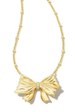LoveShackFancy Kendra Scott X Gold Bow Necklace In White Crystal