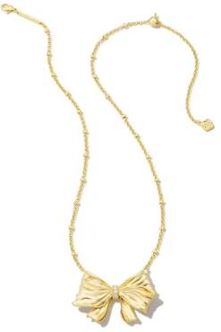 LoveShackFancy Kendra Scott X Gold Bow Necklace In White Crystal