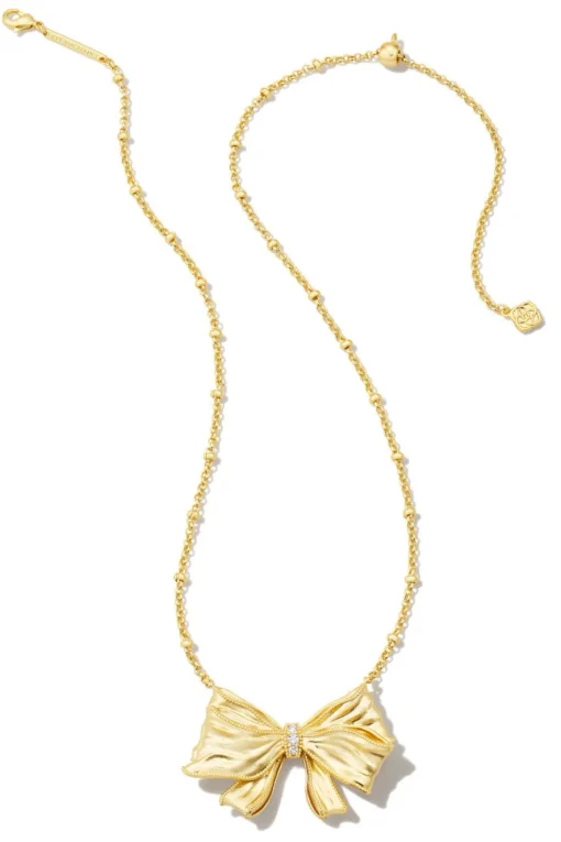 LoveShackFancy Kendra Scott X Gold Bow Necklace In White Crystal