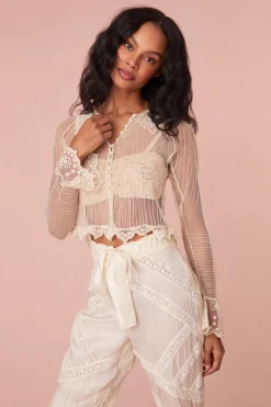 Women LoveShackFancy Koto Long Sleeve Sheer Blouse