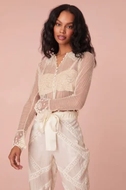 Women LoveShackFancy Koto Long Sleeve Sheer Blouse