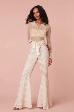 Women LoveShackFancy Neliana Ribbon Flare Pants