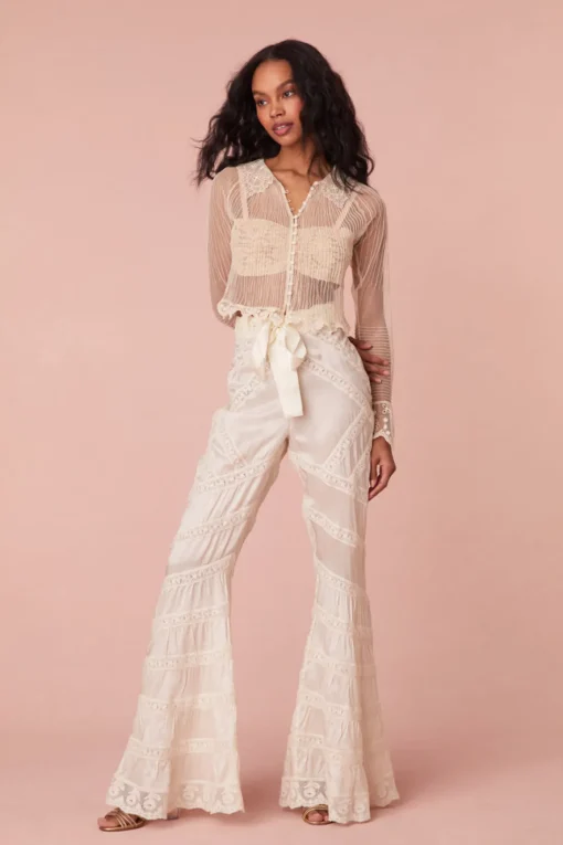Women LoveShackFancy Neliana Ribbon Flare Pants