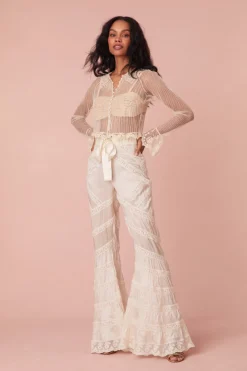 Women LoveShackFancy Neliana Ribbon Flare Pants